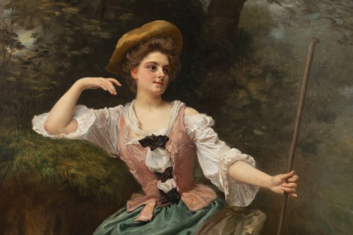 Tableaux et dessins Tableaux XIXe siècle - Gustave Jacquet (1846-1909) - Portrait en pied d'une jolie Paysanne