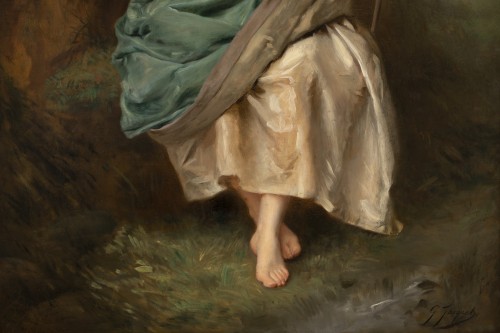 Gustave Jacquet (1846-1909) - Portrait en pied d'une jolie Paysanne - Galerie William Diximus