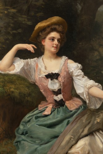 XIXe siècle - Gustave Jacquet (1846-1909) - Portrait en pied d'une jolie Paysanne