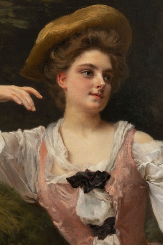 Gustave Jacquet (1846-1909) - Portrait en pied d'une jolie Paysanne - 