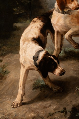 Antiquités - Louise Lalande (1834-1890) - Deux chiens à l'arrêt