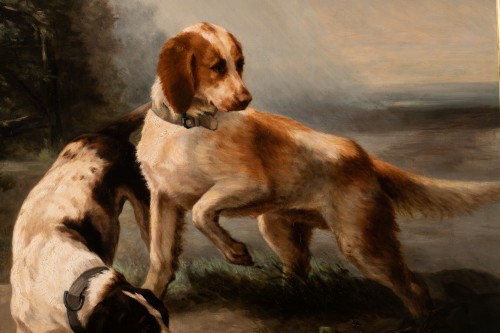 Antiquités - Louise Lalande (1834-1890) - Deux chiens à l'arrêt