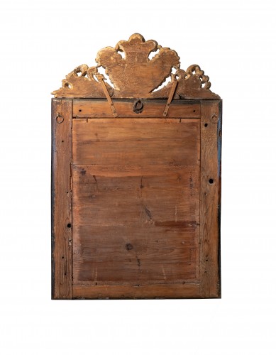 Antiquités - Miroir vénitien en bois laqué et doré avec inserts en nacre