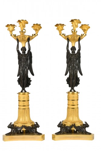 Candélabres en bronze à la Victoire, Époque Empire