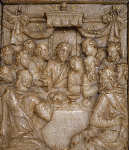 Bas-relief en albâtre ''la Cène'' Monogramme VE - Malines XVIIe siècle - Louis XIII