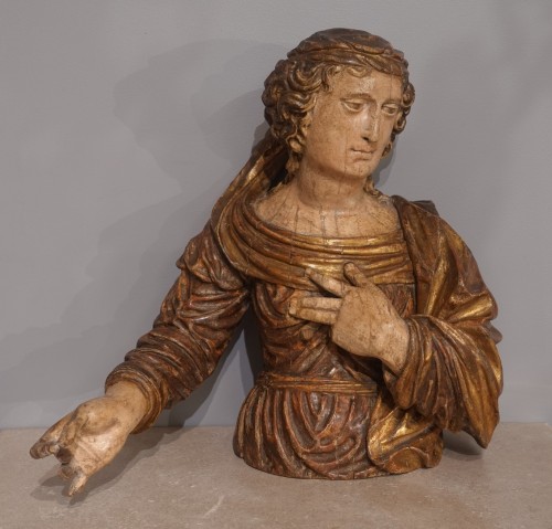 Buste de femme sculpture en bois polychrome d'époque XVIIIe - Sculpture Style Louis XV