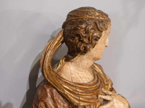 Buste de femme sculpture en bois polychrome d'époque XVIIIe - Gérardin et Cie