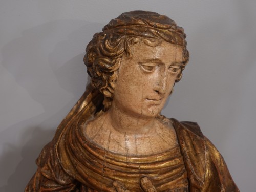 XVIIIe siècle - Buste de femme sculpture en bois polychrome d'époque XVIIIe