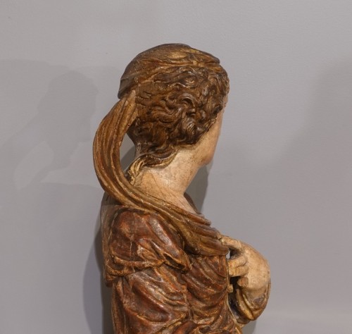 Buste de femme sculpture en bois polychrome d'époque XVIIIe - Louis XV