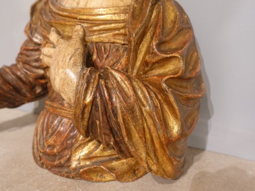 Louis XV - Buste de femme sculpture en bois polychrome d'époque XVIIIe