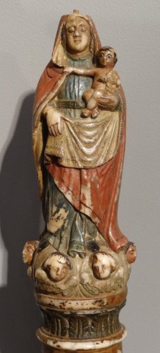 Sculpture Sculpture en Marbre - Vierge du pilier en albâtre polychromé XVIIe siècle