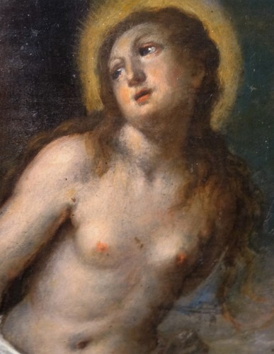 Tableaux et dessins Tableaux XVIIIe siècle - Peinture sur cuivre représentant Sainte Christine de Rome - Italie XVIIIe