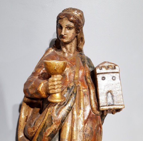 Sainte Catherine d'Alexandrie et Sainte Barbe - Espagne XVIIe siècle - Sculpture Style Louis XIV