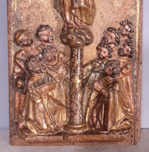 Panneau en bois doré et polychromé, Espagne XVIIe siècle - Art sacré, objets religieux Style Louis XIV