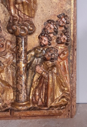 Art sacré, objets religieux  - Panneau en bois doré et polychromé, Espagne XVIIe siècle