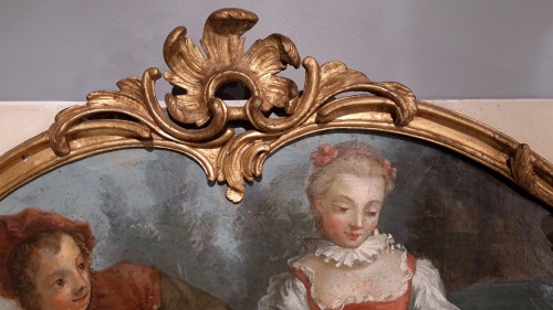 Antiquités - Grand trumeau Louis XV en bois doré d'époque XVIIIe