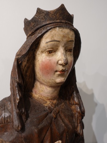 Vierge à l'enfant en Majesté, époque XVe siècle - Sculpture Style Moyen Âge