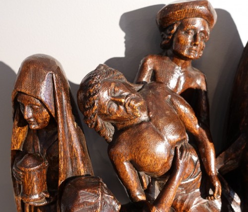 Antiquités - Descente de croix en chêne sculpté - Flandres circa 1470