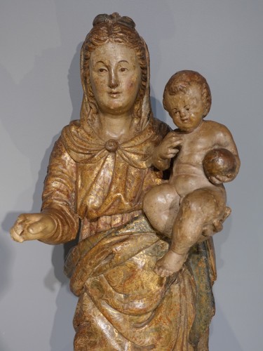 Sculpture Sculpture en Bois - Vierge à l'enfant en bois polychrome, Italie fin XVIe