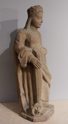 Sainte Catherine en pierre sculptée fin XVe - début XVIe - Sculpture Style Renaissance