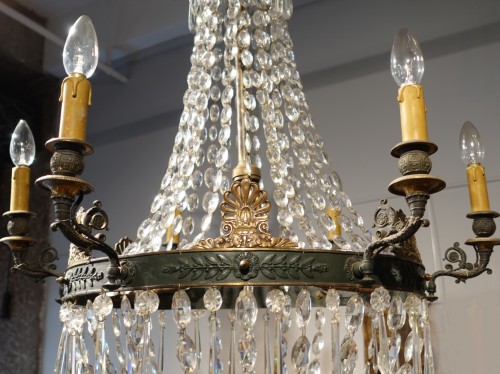 Luminaires Lustre - Lustre d'époque Restauration en bronze et cristal