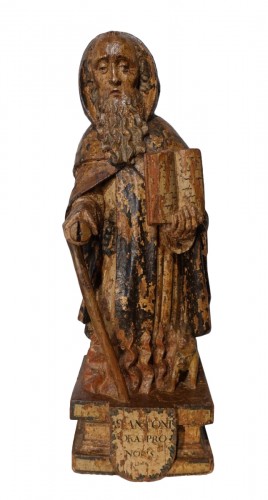 Saint Antoine ermite en bois sculpté et polychrome Époque XVIIe