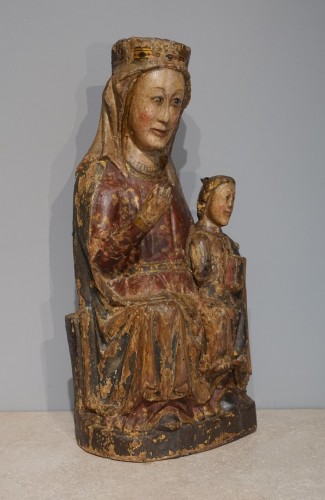 Vierge à l'enfant en Majesté dite ''Sedes Sapientiae'' fin XIIIe - Sculpture Style Moyen Âge