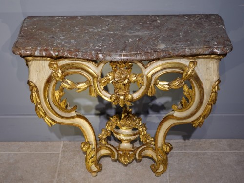 Console en bois doré et laquée d'époque XVIIIe - Louis XV
