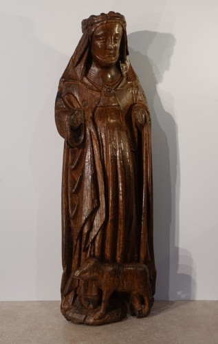 Sculpture de Sainte Brigitte d'Irlande ou Brigitte de Kildare époque XVe siècle - Sculpture Style Moyen Âge