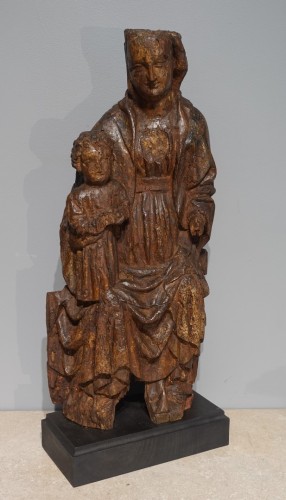 Vierge à l'enfant en Majesté dite Sedes Sapientiae, époque fin XIVe - Sculpture Style Moyen Âge