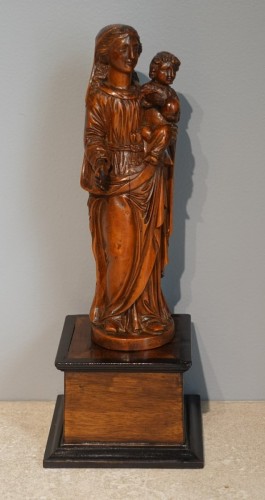 Antiquités - Vierge à l'Enfant en buis fin du XVIIe siècle