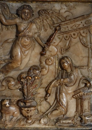 Plaque en albâtre, l'Annonciation, Malines - fin XVIe début XVIIe - Sculpture Style Régence