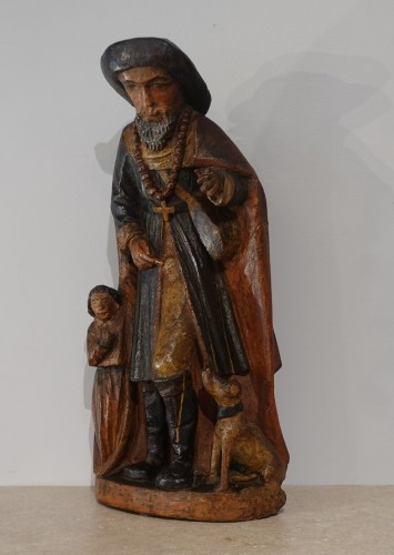 Sculpture Sculpture en Bois - St Roch en bois sculpté polychrome d'époque XVIIe