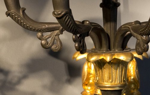 XIXe siècle - Paire d'appliques d'époque Restauration en bronze doré