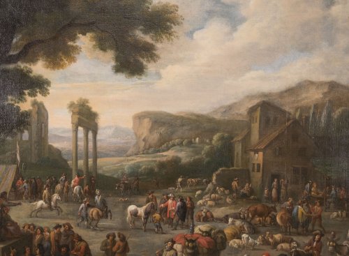 XVIIIe siècle - Scène de marché - Peeter van Bredael (1629-1719)