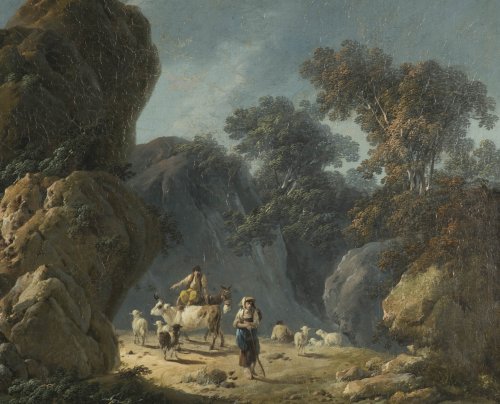 Jean Pillement (1728-1808) - Bergers et leur troupeau dans un paysage rocailleux - Tableaux et dessins Style 