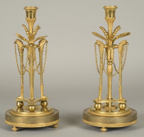 Paire de bougeoirs d'époque louis XVI - Luminaires Style Louis XVI