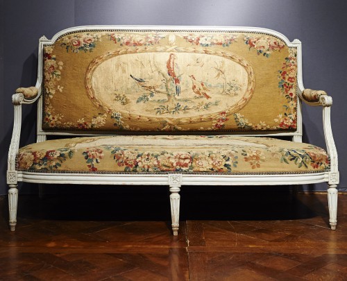 Canapé d'époque Louis XVI en tapisserie d'Aubusson - Sièges Style Louis XVI