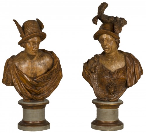 Paire Bustes de Mercure et Minerve, Travail Allemand du XVIIIe
