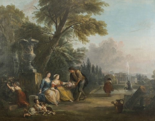 Tableaux et dessins Tableaux XVIIIe siècle - Offrande des fleurs dans le parc d'un château par Jean Baptiste Lallemand