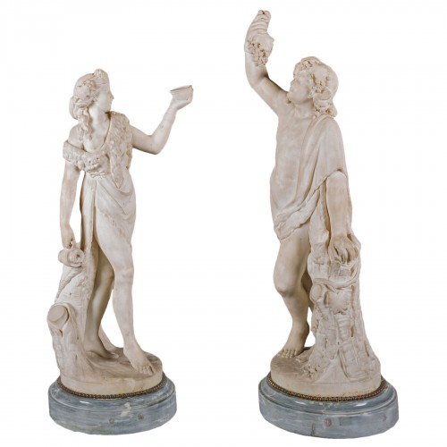 Bacchus et Bacchante en marbre blanc