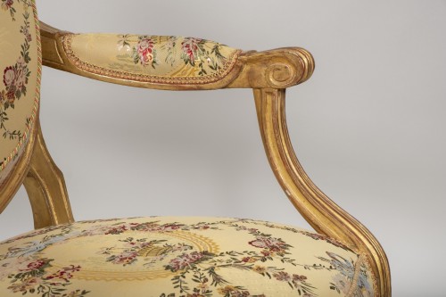 Paire de fauteuils d'époque Louis XVI en bois doré de Georges Jacob - Sièges Style Louis XVI