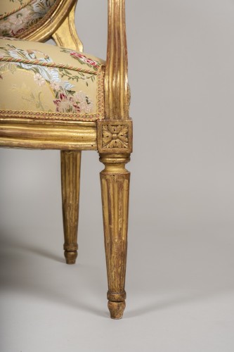 Paire de fauteuils d'époque Louis XVI en bois doré de Georges Jacob - Galerie Gilles Linossier