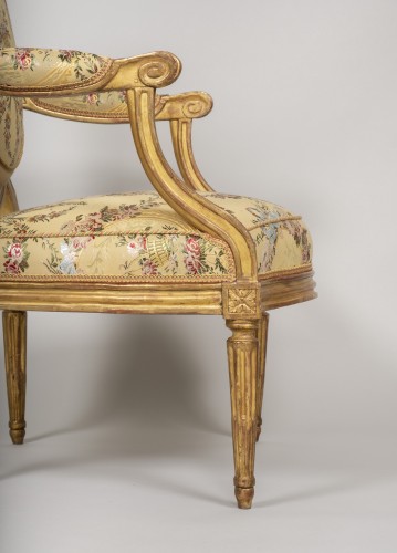 XVIIIe siècle - Paire de fauteuils d'époque Louis XVI en bois doré de Georges Jacob