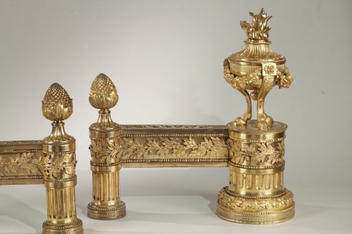 Objet de décoration  - Paire de chenets en bronze doré d'époque Louis XVI