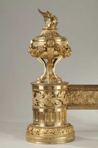 Paire de chenets en bronze doré d'époque Louis XVI - Galerie Gilles Linossier