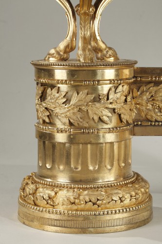 Louis XVI - Paire de chenets en bronze doré d'époque Louis XVI