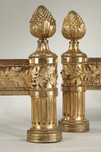 Antiquités - Paire de chenets en bronze doré d'époque Louis XVI