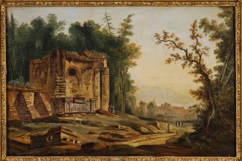 Paire de paysages fin XVIIIe, suiveur de Patel le Jeune - Tableaux et dessins Style Louis XVI
