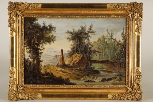 Antiquités - Paire de paysages fin XVIIIe, suiveur de Patel le Jeune